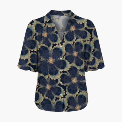 Brenna | Women’s V-Neck Printed Button Placket Blouse