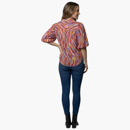 Brenna | Women’s V-Neck Printed Button Placket Blouse