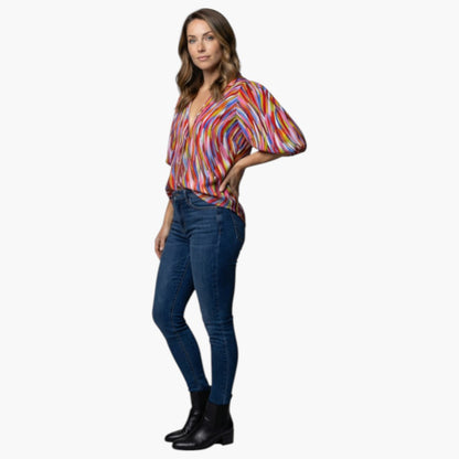 Brenna | Women’s V-Neck Printed Button Placket Blouse