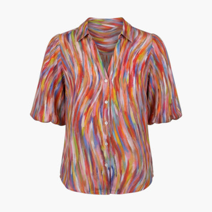 Brenna | Women’s V-Neck Printed Button Placket Blouse