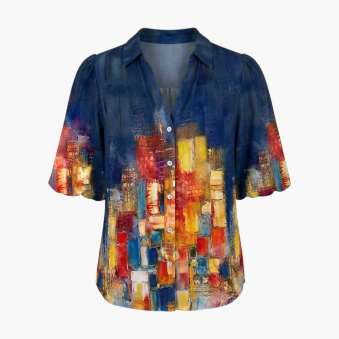 Brenna | Women’s V-Neck Printed Button Placket Blouse