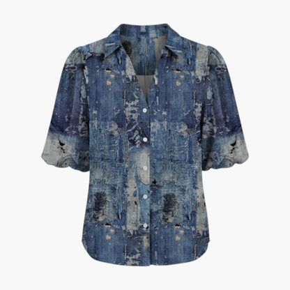 Brenna | Women’s V-Neck Printed Button Placket Blouse