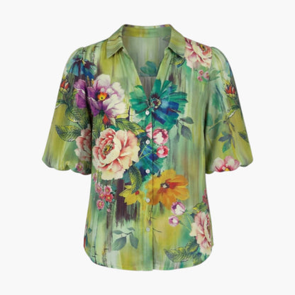 Brenna | Women’s V-Neck Printed Button Placket Blouse