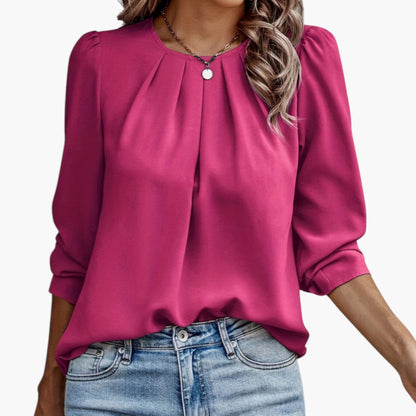 Mila | Women’s Pleated Neck Puff Sleeve Blouse