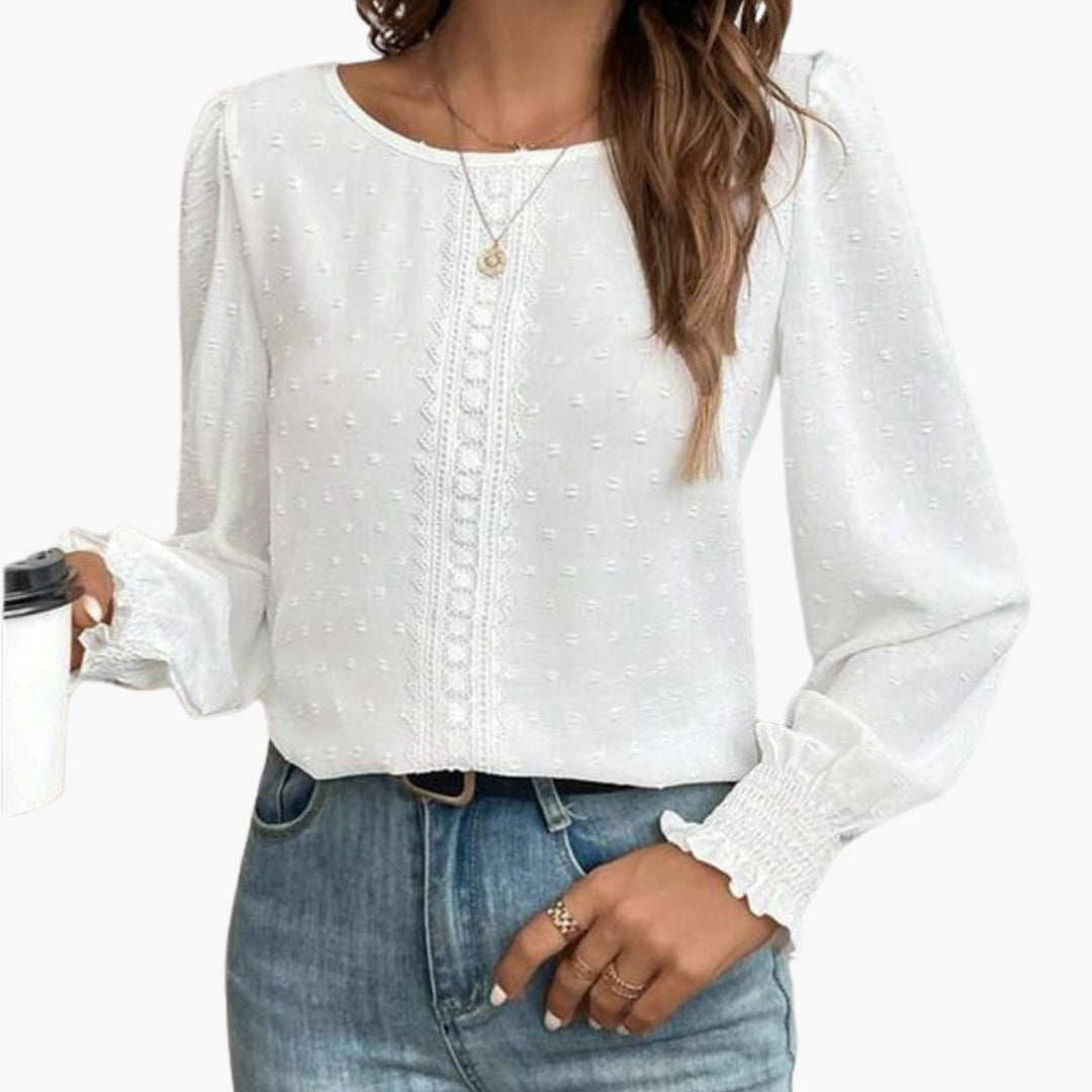 Lillian | Women’s Round Neck Embroidered Long Sleeve Blouse