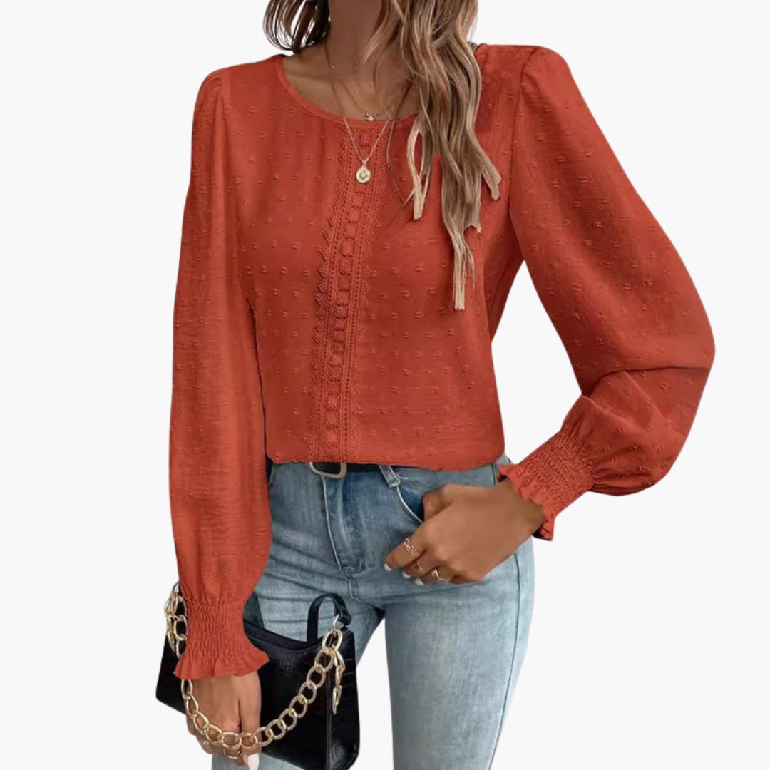 Lillian | Women’s Round Neck Embroidered Long Sleeve Blouse