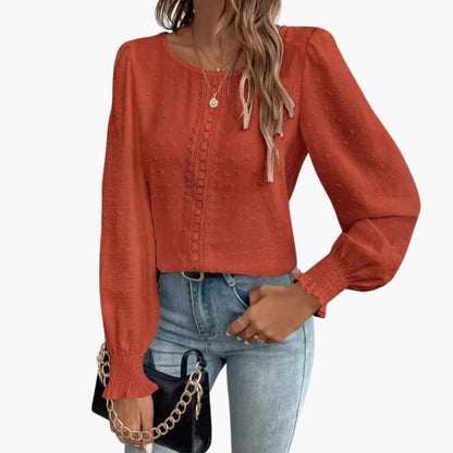 Lillian | Women’s Round Neck Embroidered Long Sleeve Blouse
