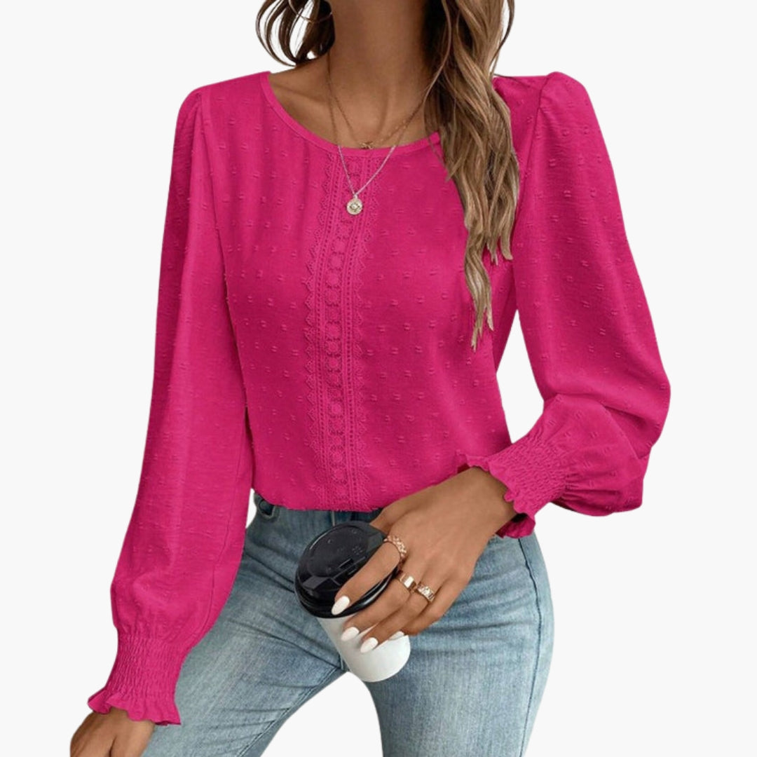 Lillian | Women’s Round Neck Embroidered Long Sleeve Blouse