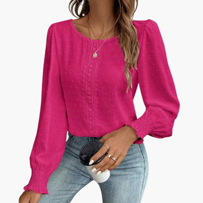 Lillian | Women’s Round Neck Embroidered Long Sleeve Blouse