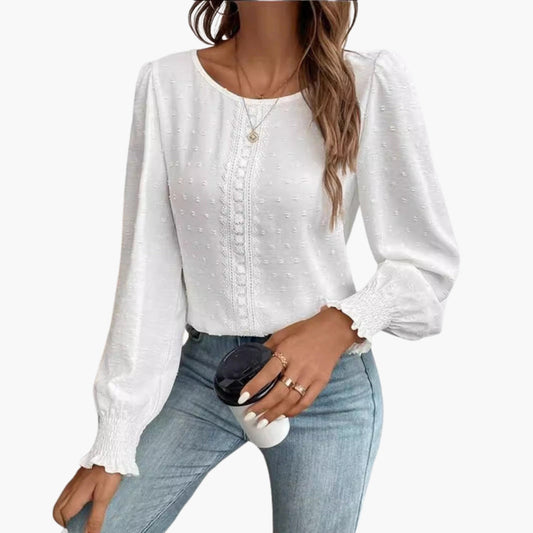 Lillian | Women’s Round Neck Embroidered Long Sleeve Blouse