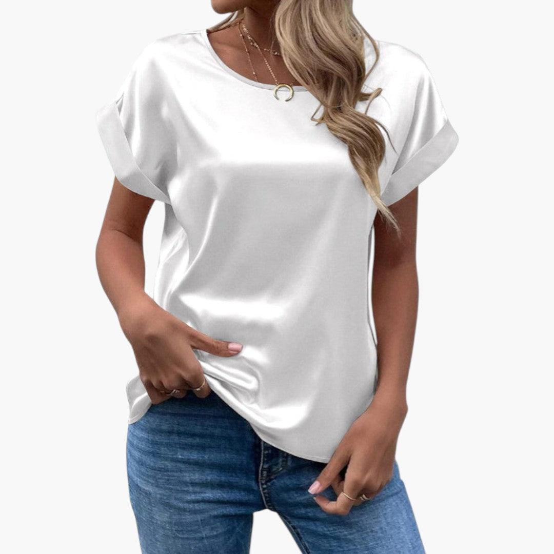 Alina | Women’s Round Neck Short Sleeve Satin Blouse