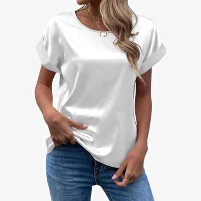 Alina | Women’s Round Neck Short Sleeve Satin Blouse