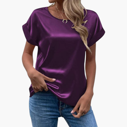 Alina | Women’s Round Neck Short Sleeve Satin Blouse