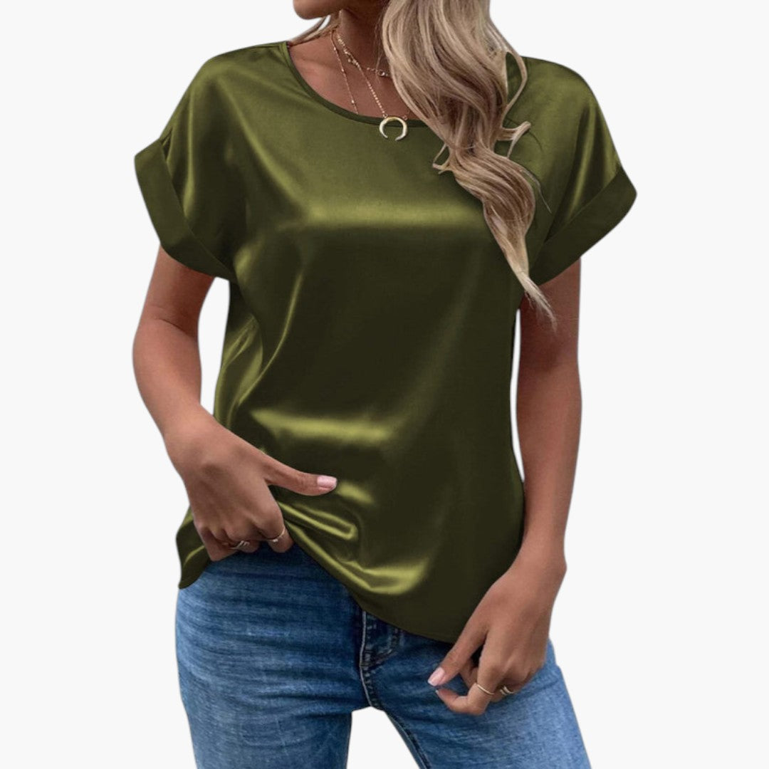 Alina | Women’s Round Neck Short Sleeve Satin Blouse