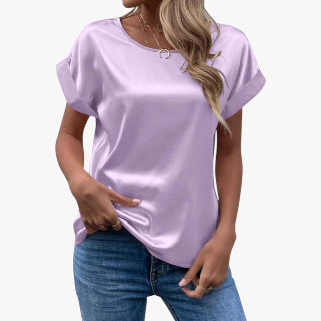 Alina | Women’s Round Neck Short Sleeve Satin Blouse