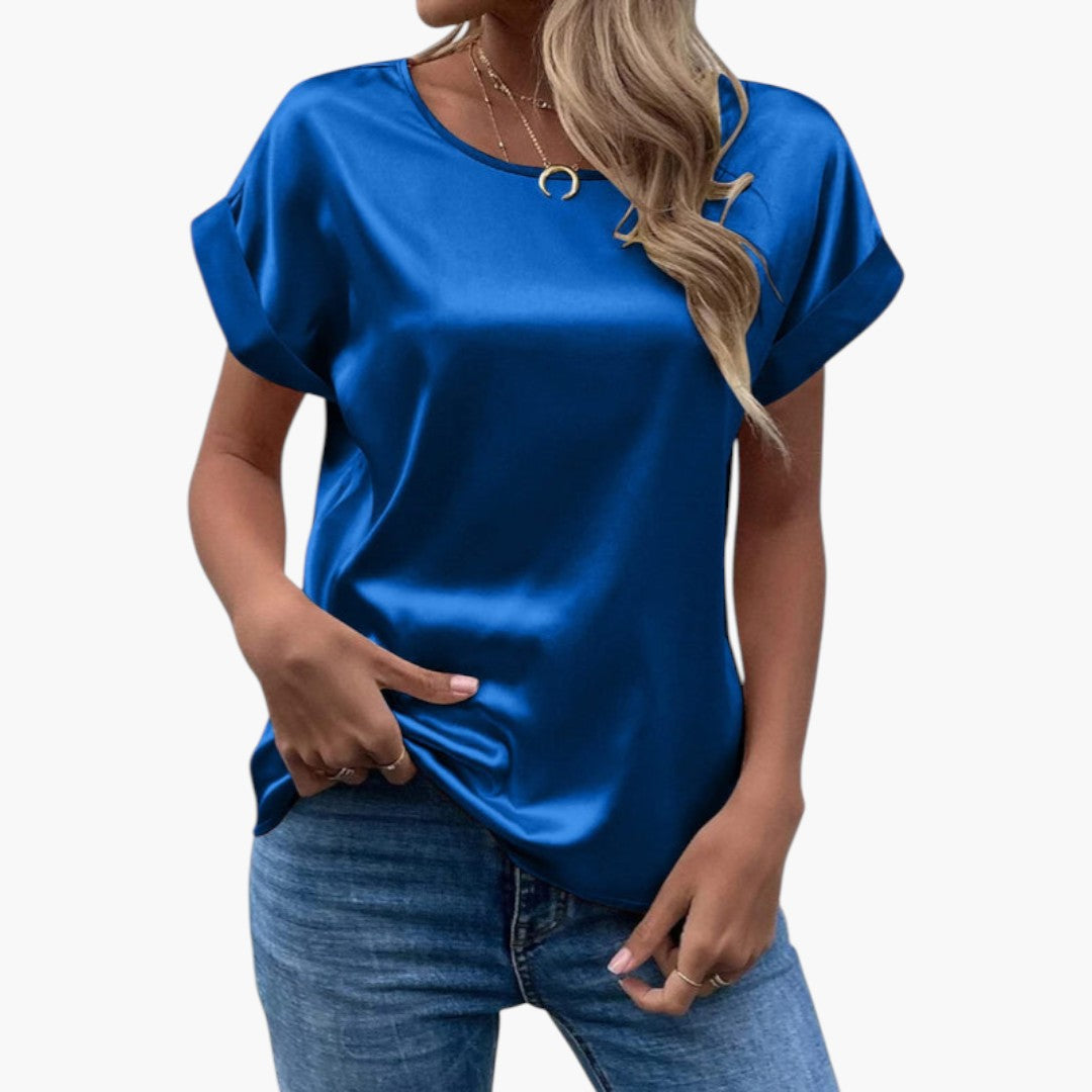 Alina | Women’s Round Neck Short Sleeve Satin Blouse