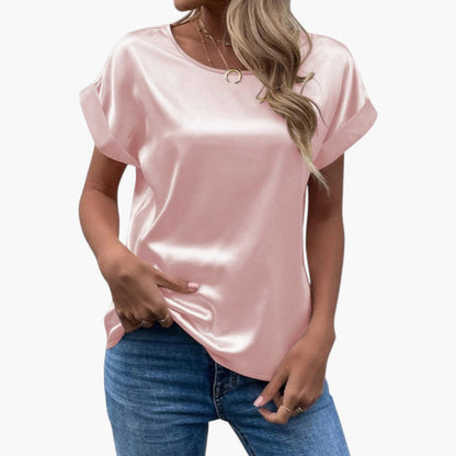 Alina | Women’s Round Neck Short Sleeve Satin Blouse