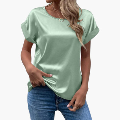 Alina | Women’s Round Neck Short Sleeve Satin Blouse