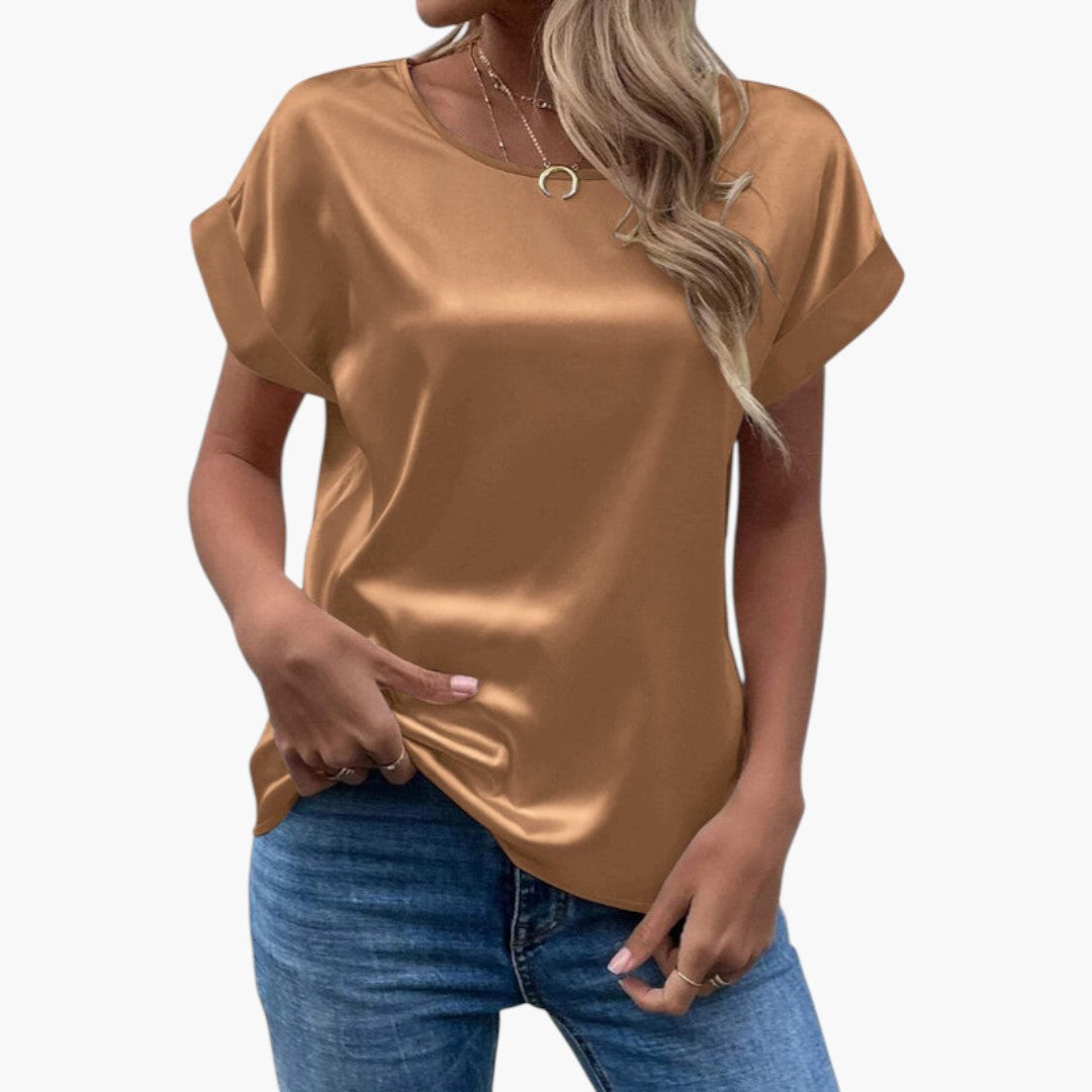 Alina | Women’s Round Neck Short Sleeve Satin Blouse