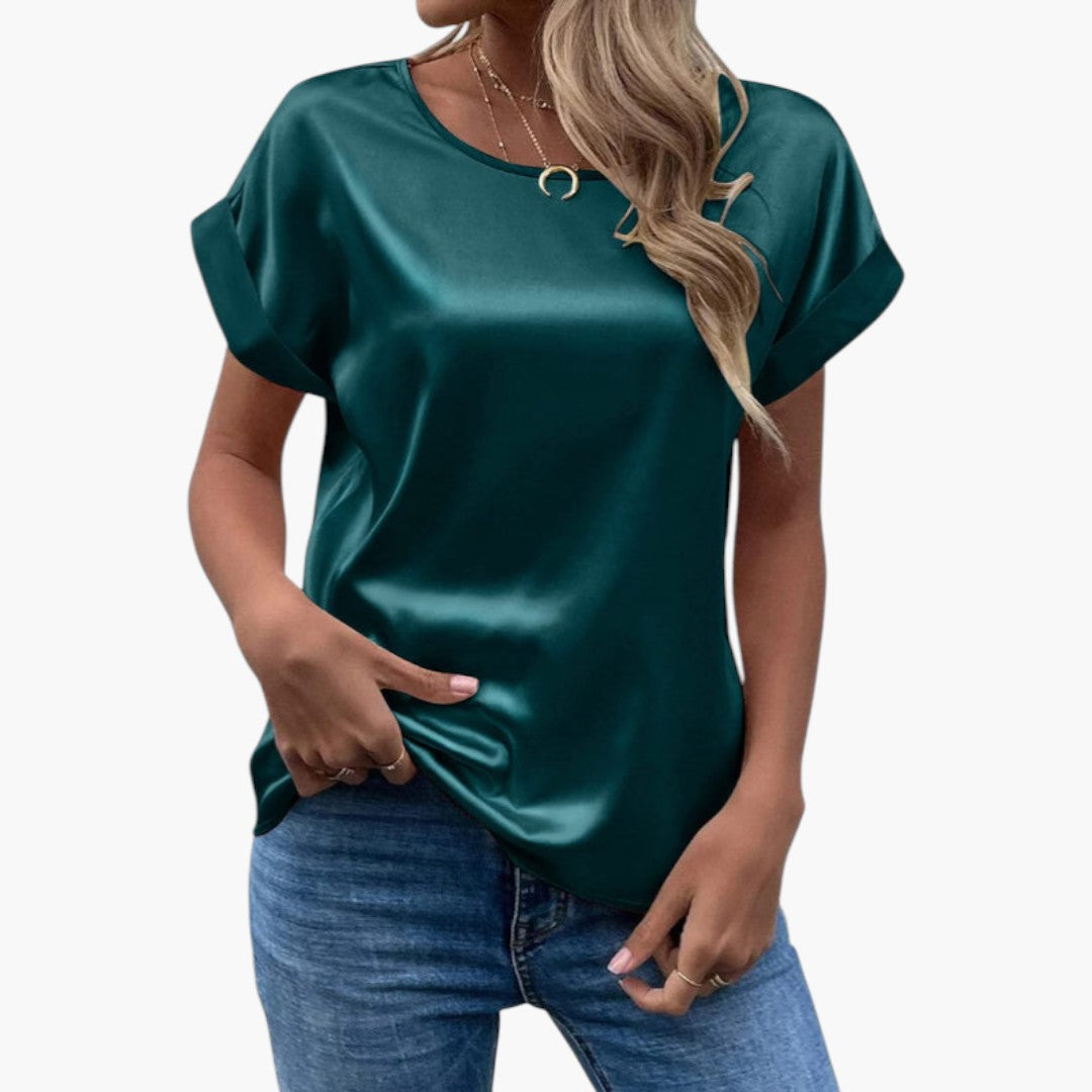 Alina | Women’s Round Neck Short Sleeve Satin Blouse