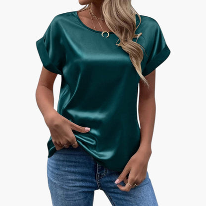 Alina | Women’s Round Neck Short Sleeve Satin Blouse
