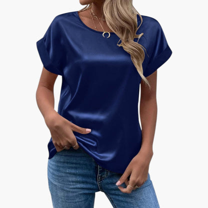 Alina | Women’s Round Neck Short Sleeve Satin Blouse