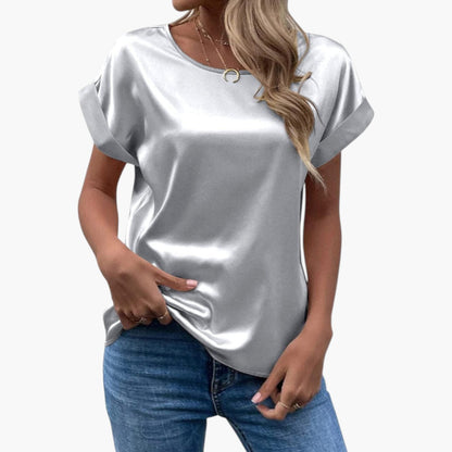Alina | Women’s Round Neck Short Sleeve Satin Blouse