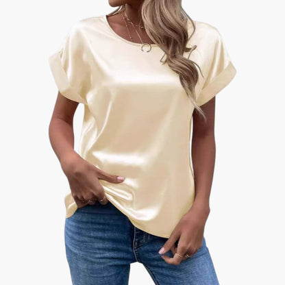 Alina | Women’s Round Neck Short Sleeve Satin Blouse
