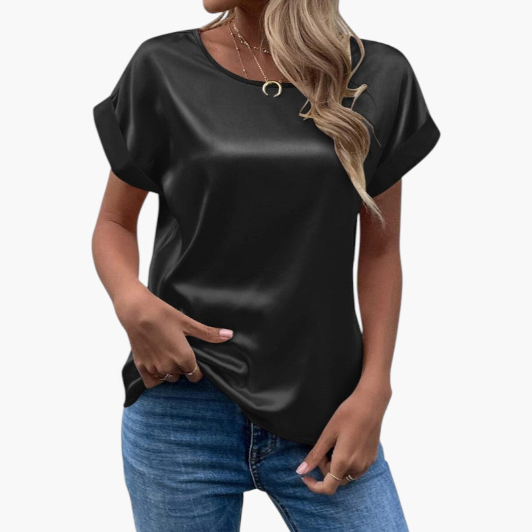 Alina | Women’s Round Neck Short Sleeve Satin Blouse