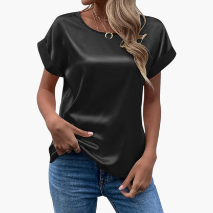 Alina | Women’s Round Neck Short Sleeve Satin Blouse