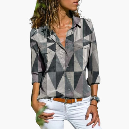 Sloane | Women’s Collared Geometric Pattern Blouse