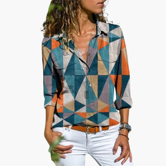 Sloane | Women’s Collared Geometric Pattern Blouse