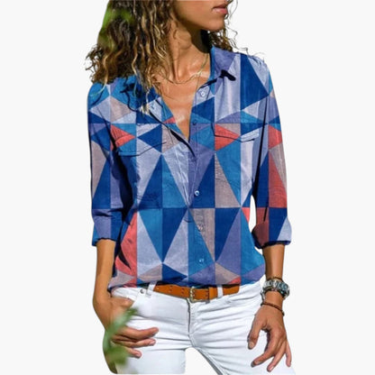 Sloane | Women’s Collared Geometric Pattern Blouse