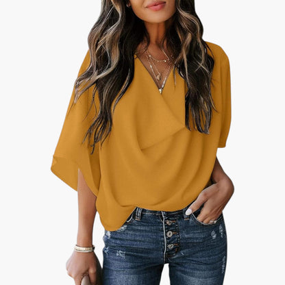 Rylee | Women’s Draped V-Neck Batwing Sleeve Blouse
