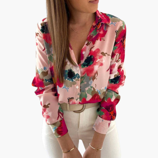 Daphne | Women’s Printed Collared Button-Front Blouse