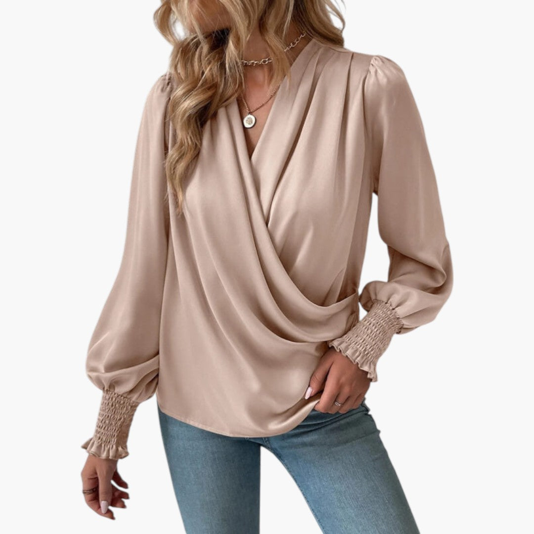 Liah | Women’s V-Neck Wrap Blouse With Gathered Cuffs