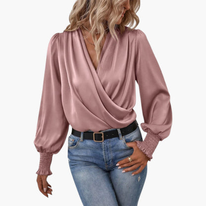 Liah | Women’s V-Neck Wrap Blouse With Gathered Cuffs