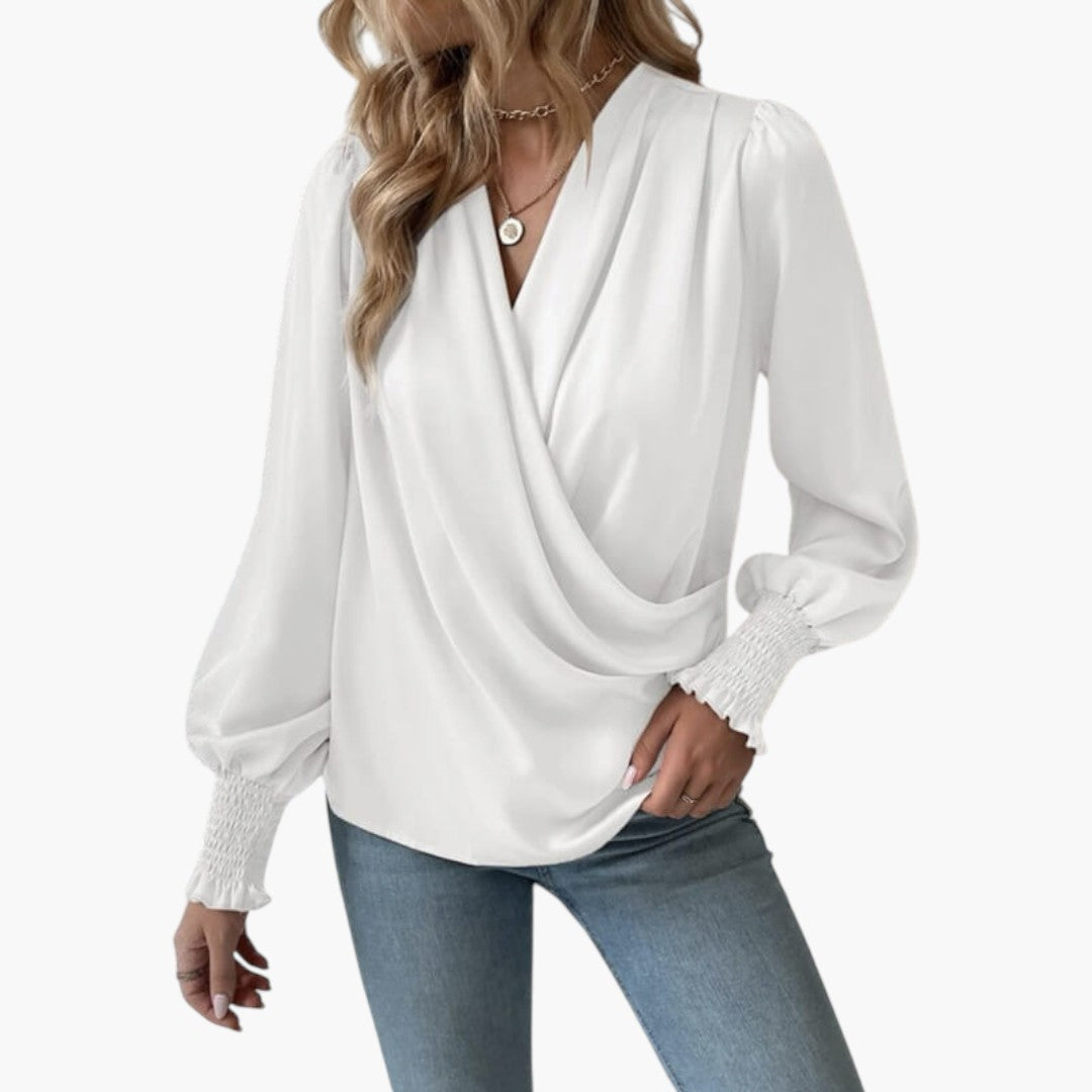 Liah | Women’s V-Neck Wrap Blouse With Gathered Cuffs