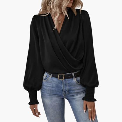 Liah | Women’s V-Neck Wrap Blouse With Gathered Cuffs