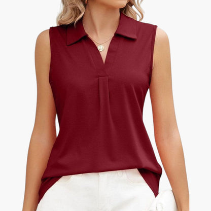 Brooke | Women’s Sleeveless Collared V-Neck Blouse