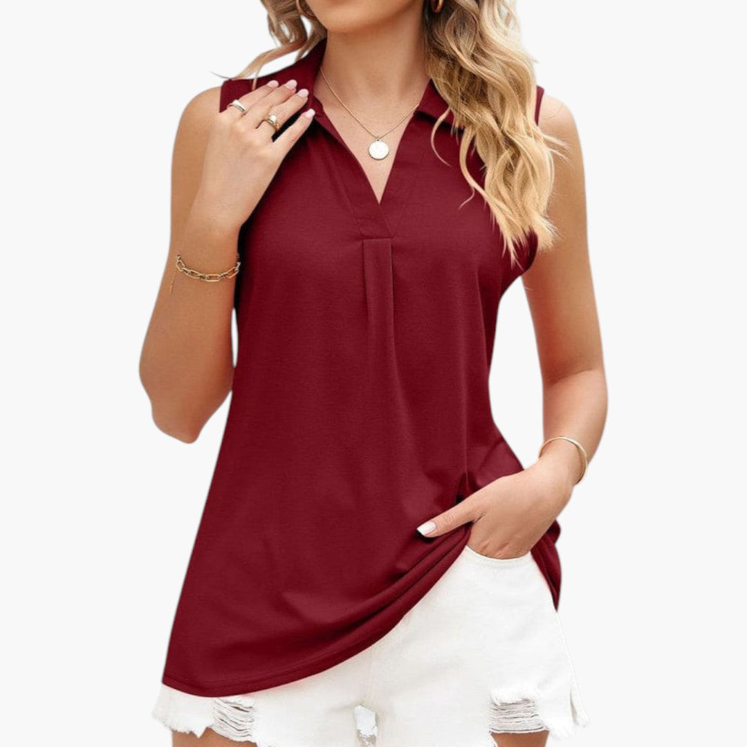 Brooke | Women’s Sleeveless Collared V-Neck Blouse