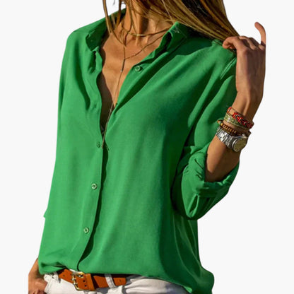 Fallon | Women’s Shiny Collared Button-Front Blouse
