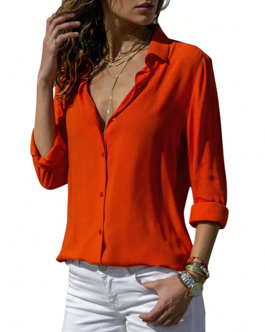 Fallon | Women’s Shiny Collared Button-Front Blouse