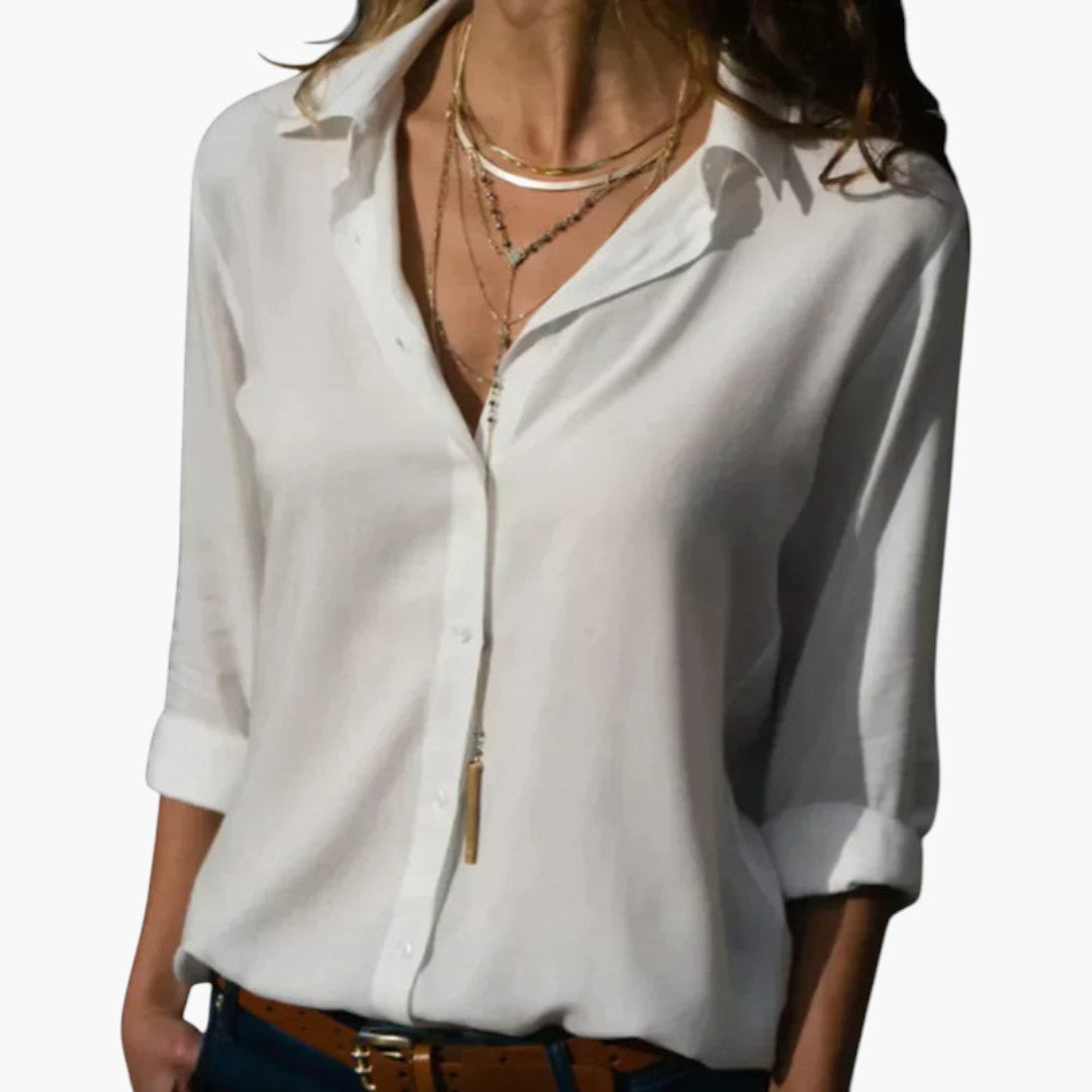 Fallon | Women’s Shiny Collared Button-Front Blouse