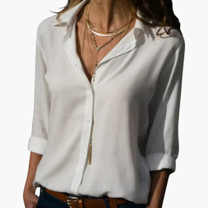 Fallon | Women’s Shiny Collared Button-Front Blouse