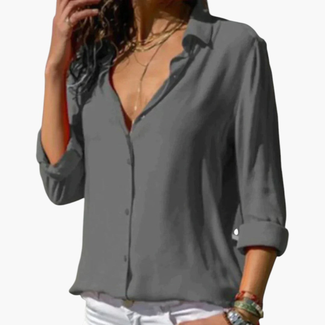 Fallon | Women’s Shiny Collared Button-Front Blouse