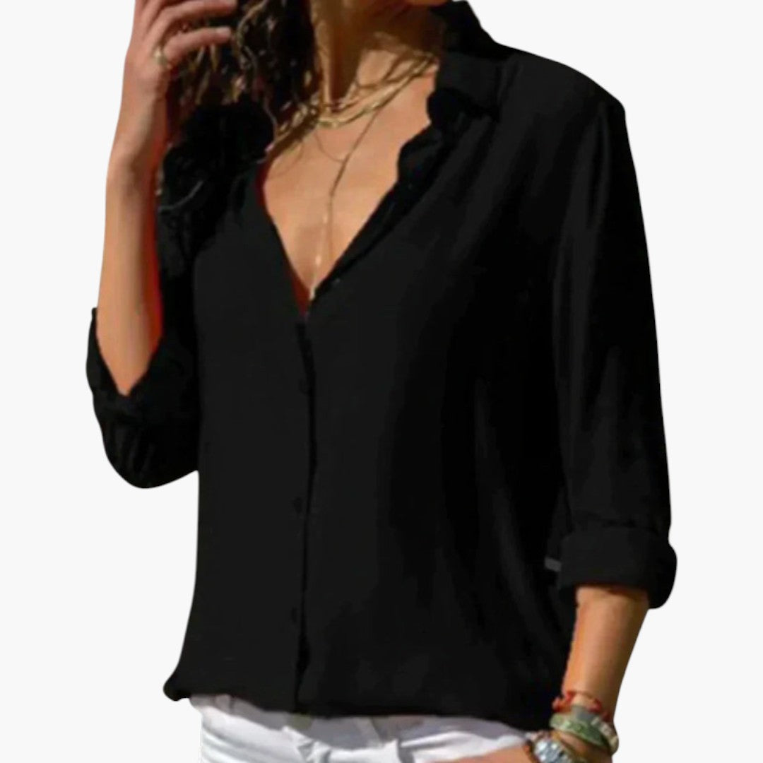 Fallon | Women’s Shiny Collared Button-Front Blouse