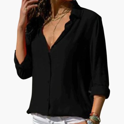 Fallon | Women’s Shiny Collared Button-Front Blouse