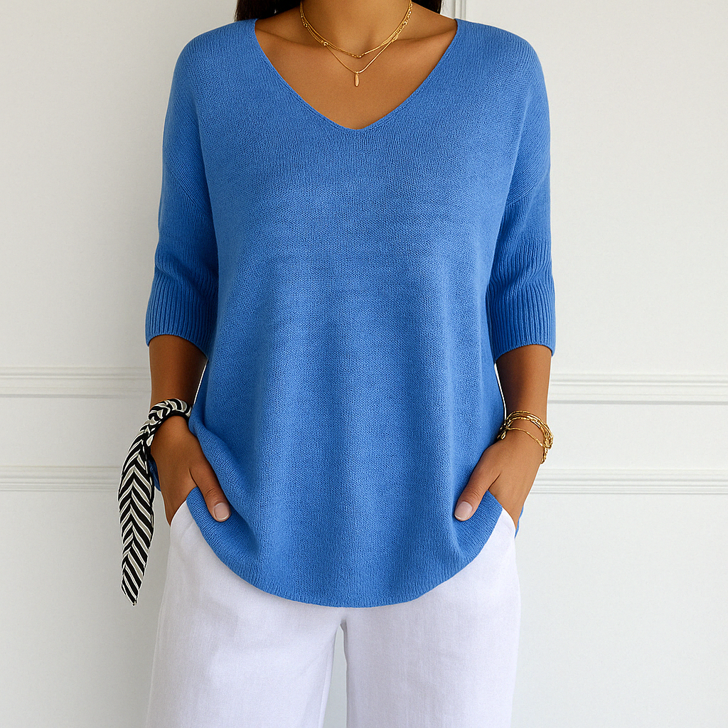 Coraline | Women’s V-Neck Short Sleeve Knit Pullover