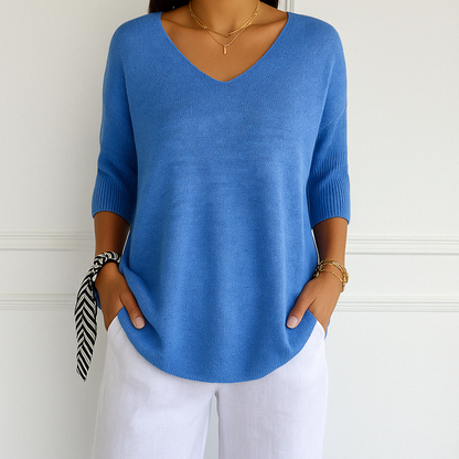 Coraline | Women’s V-Neck Short Sleeve Knit Pullover